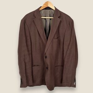 Lauren Ralph Lauren 100% Linen Blazer Sport Coat Men 48R Brown 2 Button Jacket